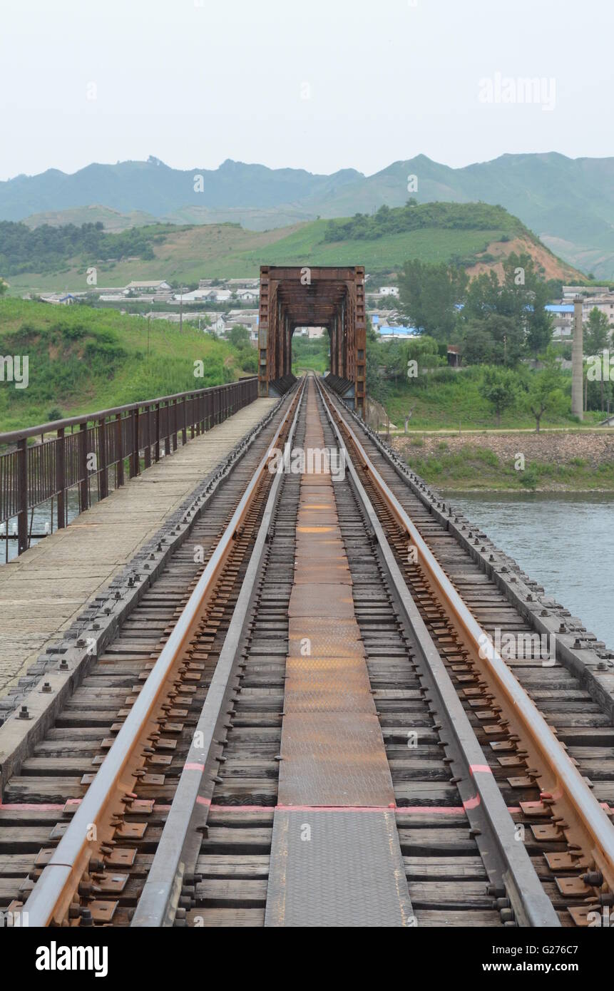 The Rail Bridge between China and North Korea Stock Photo
