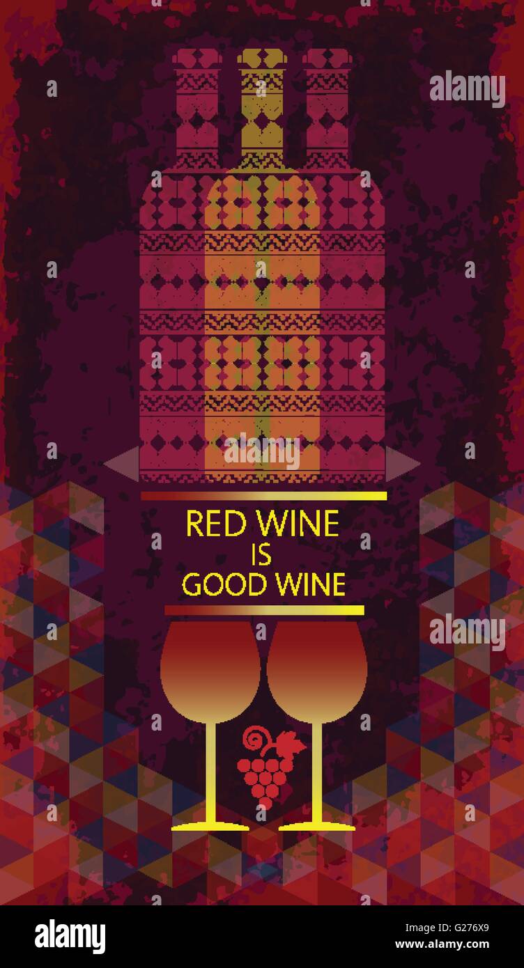 Red wine tasting and love card, two glasses with grape sign and bottles ...