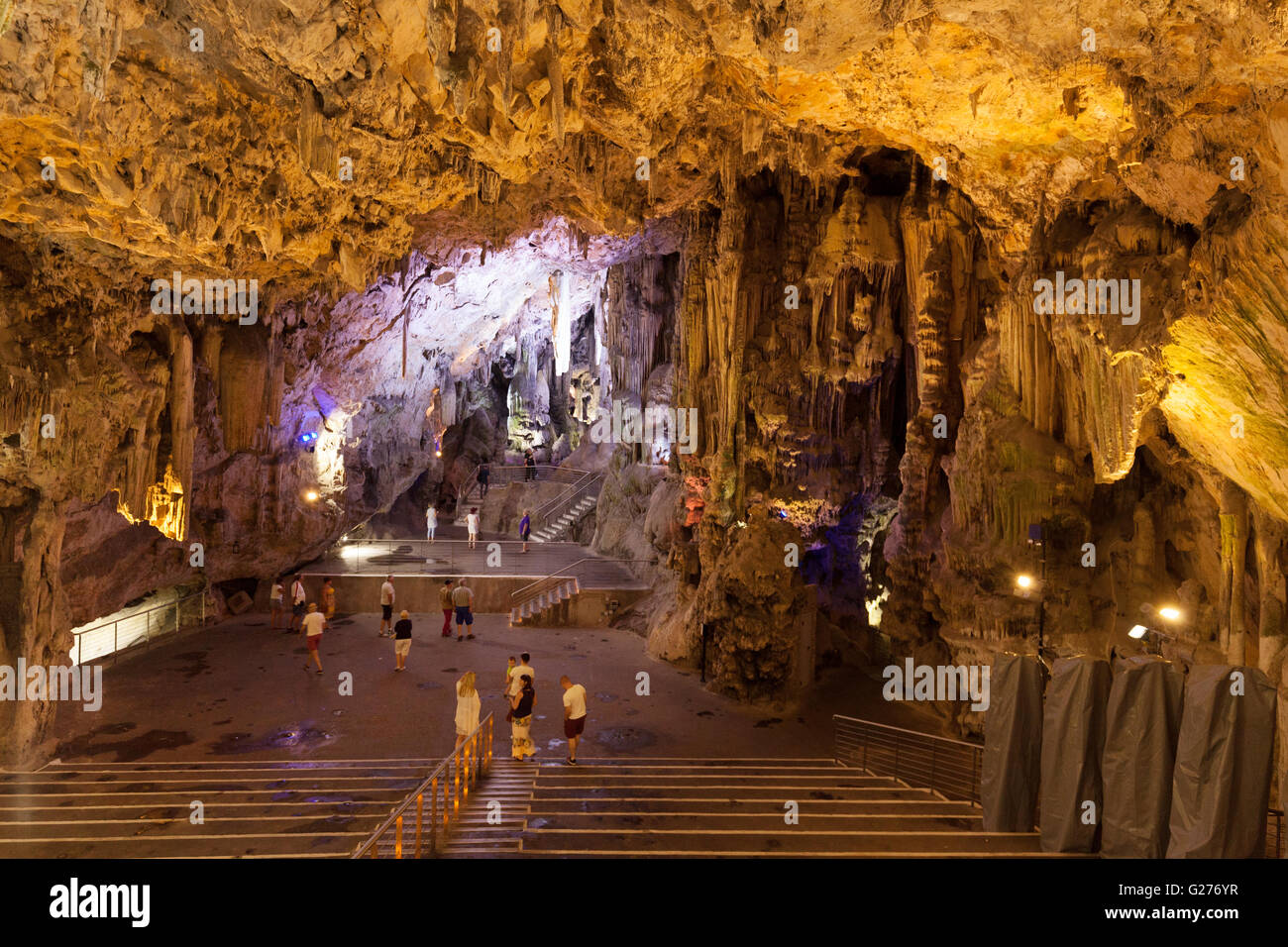 Tourists in the main auditorium, St Michaels Cave, Gibraltar Europe