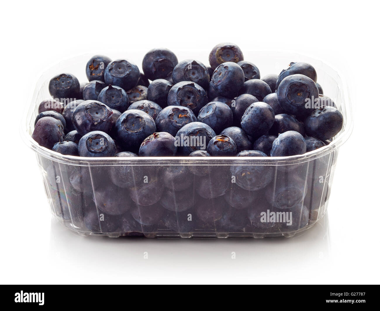 blueberry in plastic transparent container box, isolated on white background Stock Photo