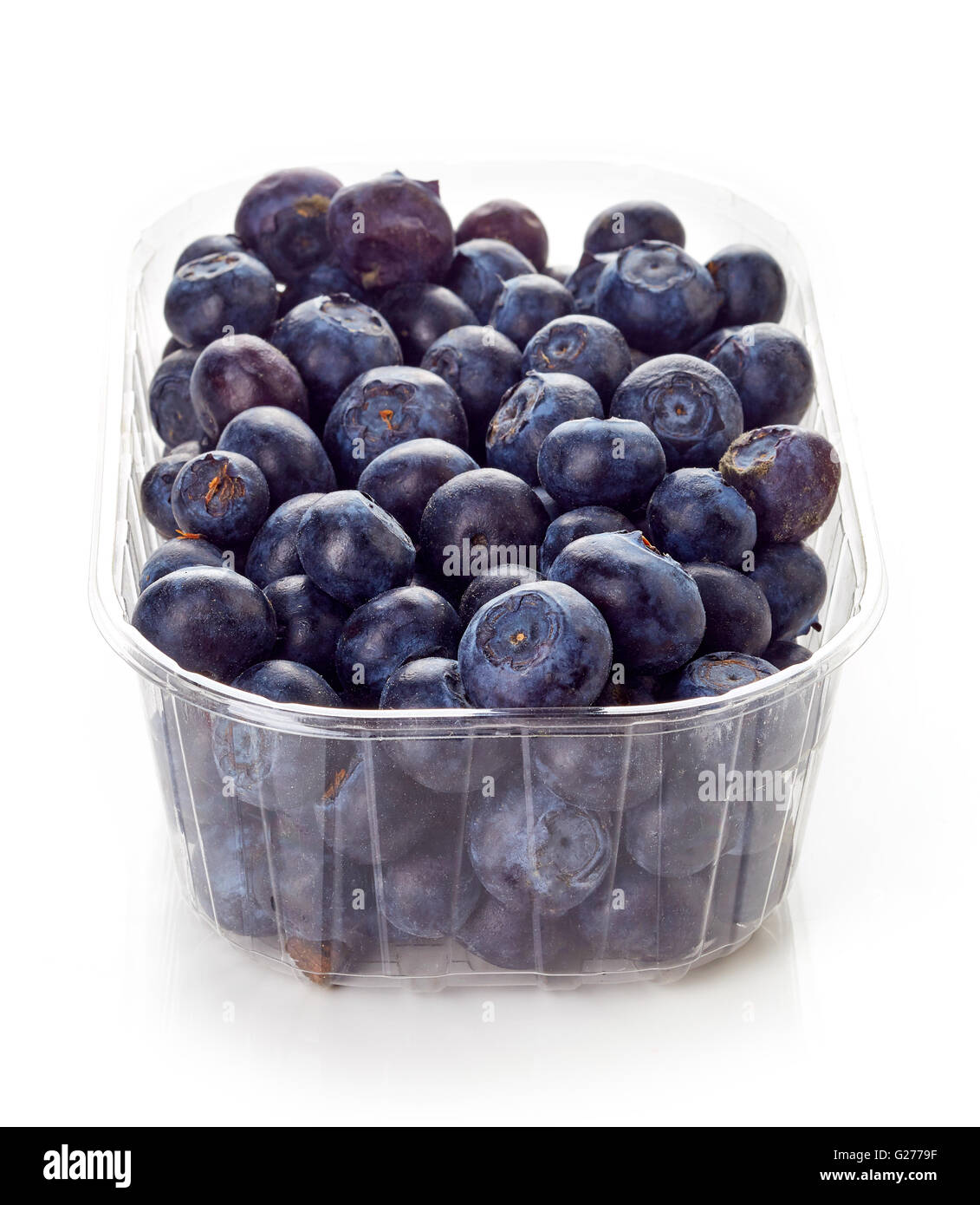 blueberry in plastic transparent container box, isolated on white background Stock Photo