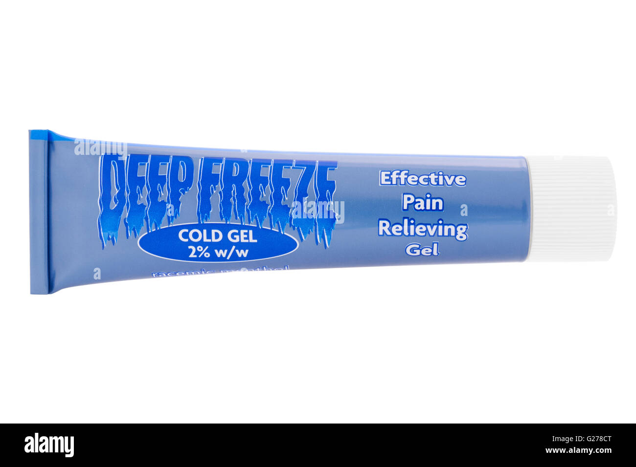 Tube of deep freeze cold pain relief gel on white background Stock Photo