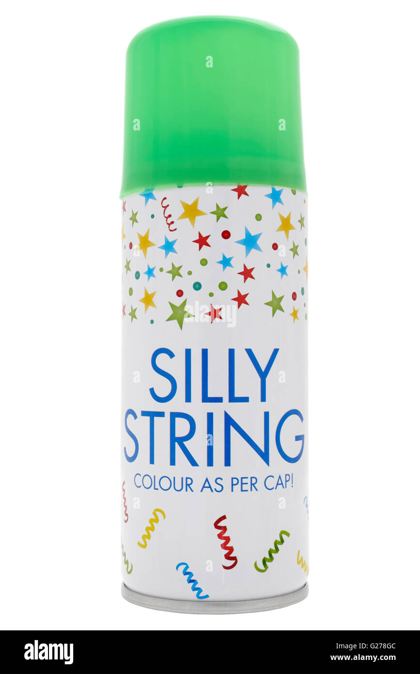 Can of silly spray string on white background Stock Photo