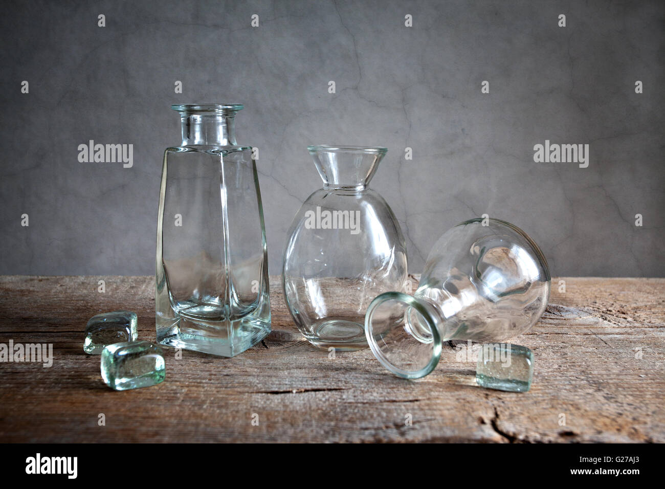 Still Life with differently shaped glass bottles Stock Photo Alamy