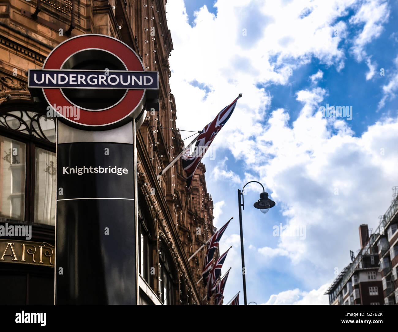 London Knightsbridge underground metro train tube station sign in from