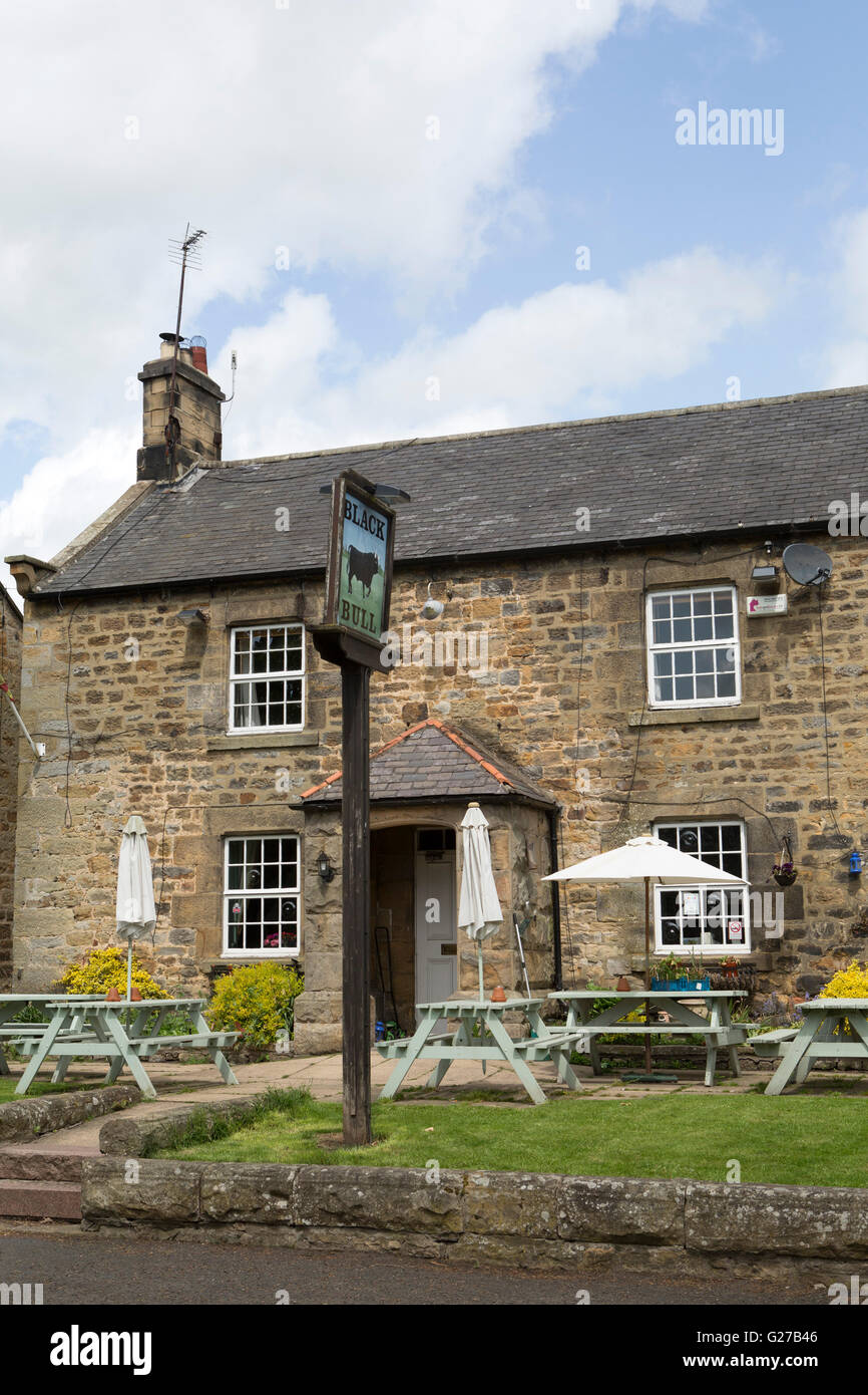 The Black Bull pub in Matfen, England. A country pub stands by the