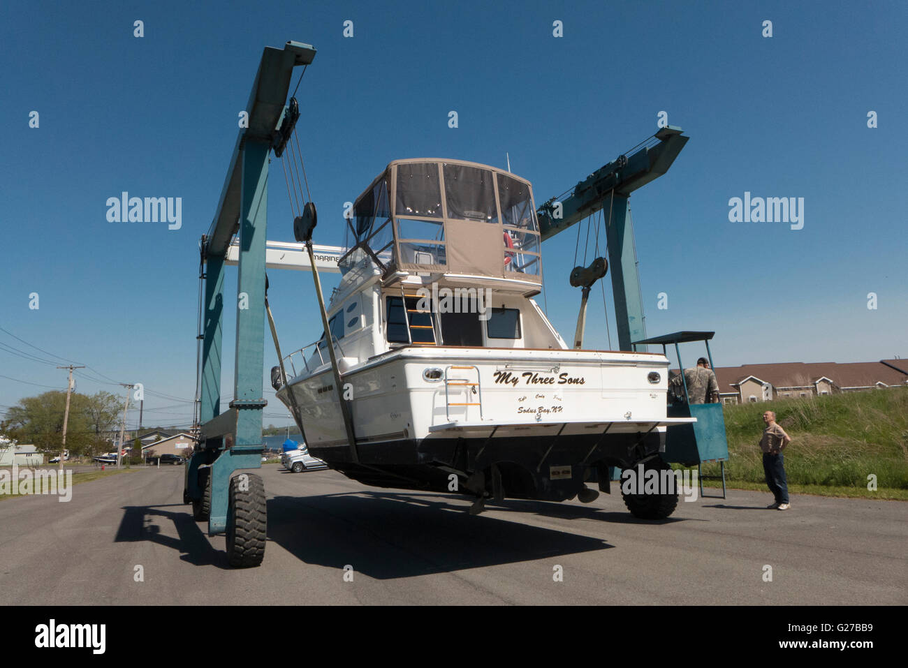 Large boat to dry dock. Stock Photo
