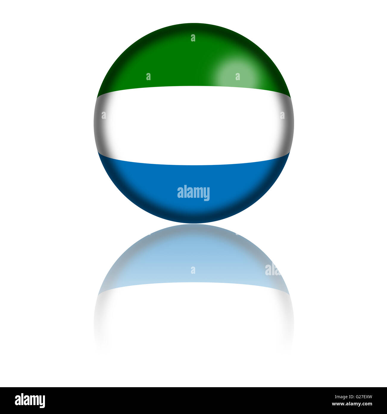 3D sphere or badge of Sierra Leone flag with reflection at bottom Stock ...