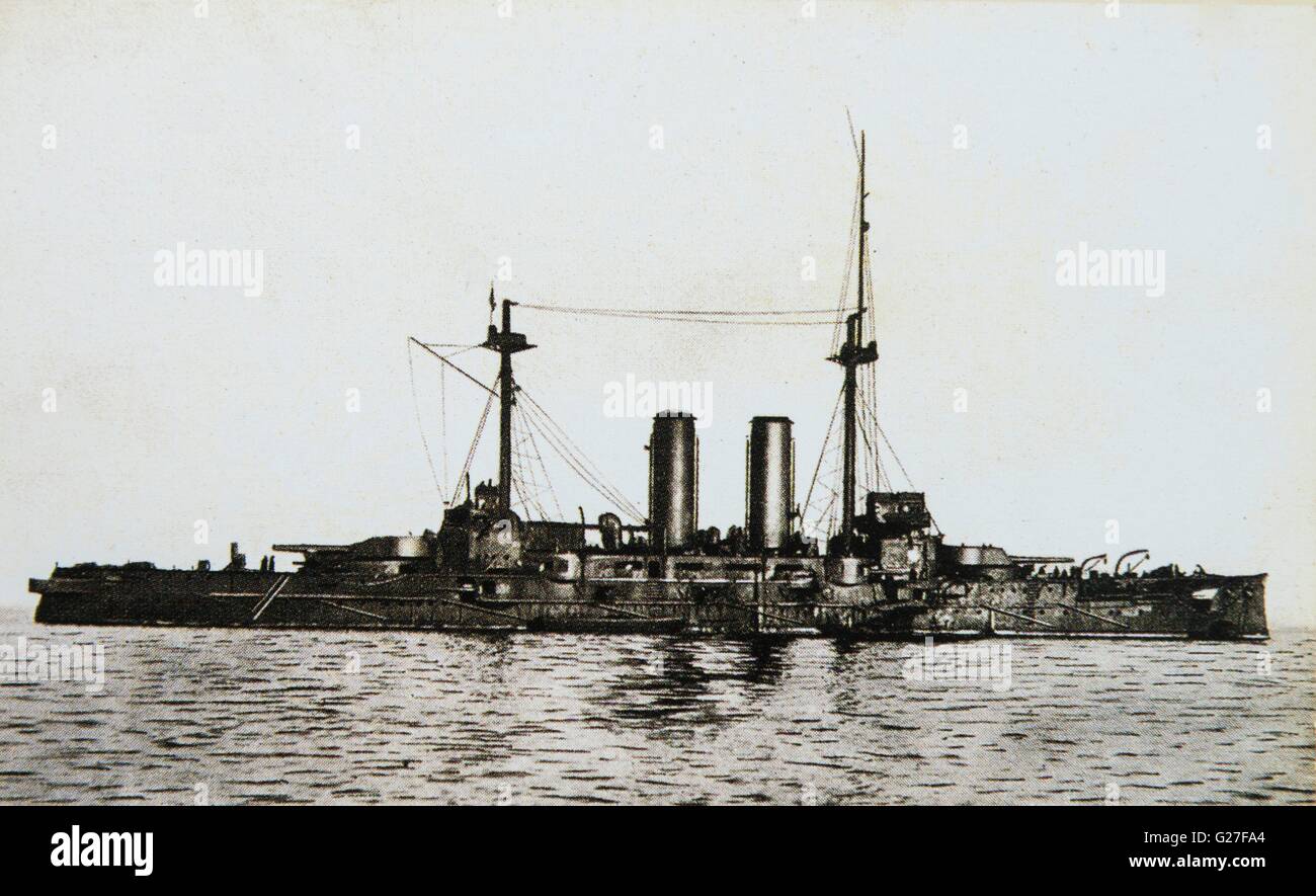 Japanese battle ship Mikasa. c 1907. Stock Photo