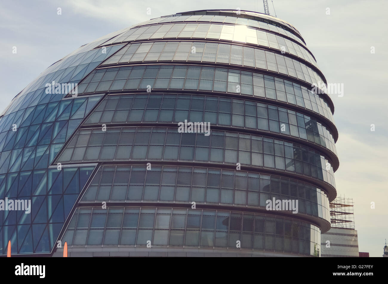 The City Hall has an unusual, bulbous shape, was designed by Norman Foster and opened in July 2002 Stock Photo
