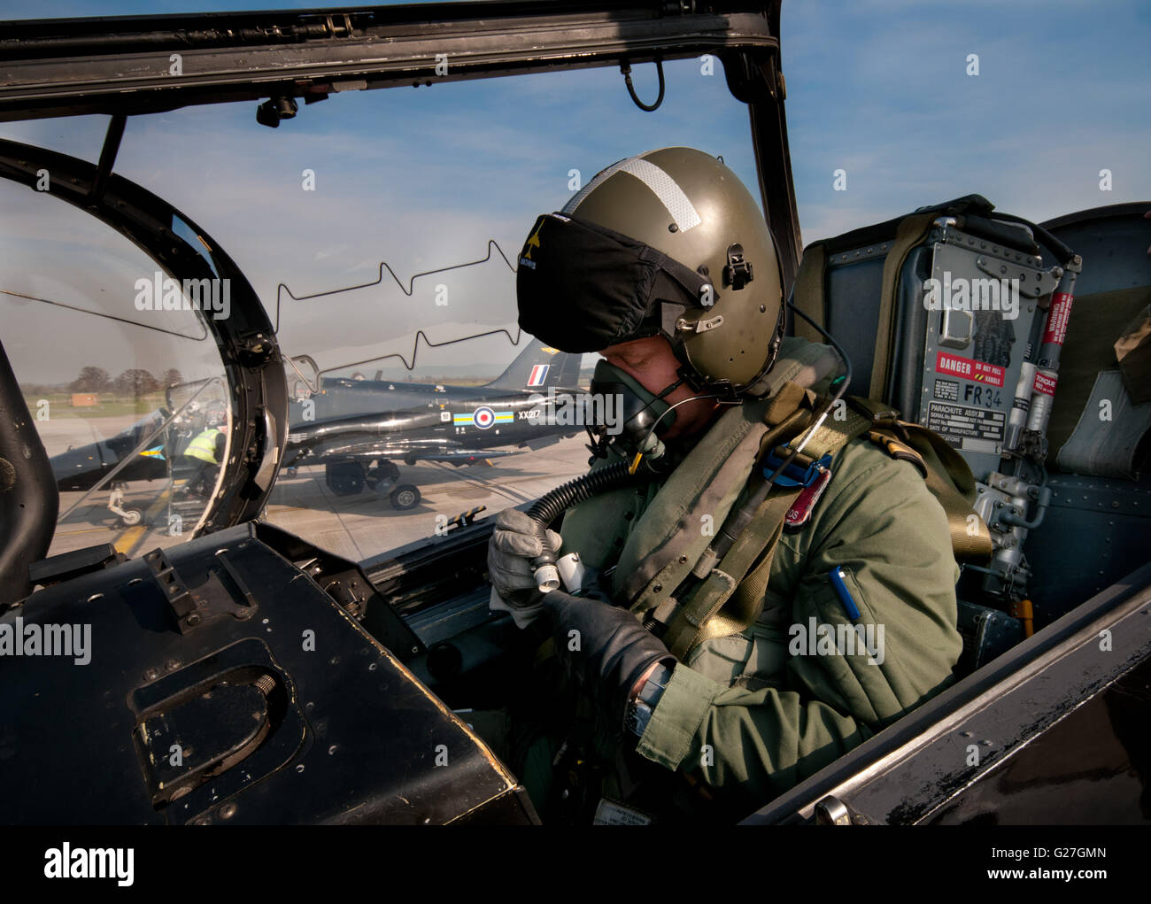 A Hawk jet trainer operated by the Royal Navy pilot preparing for a ...