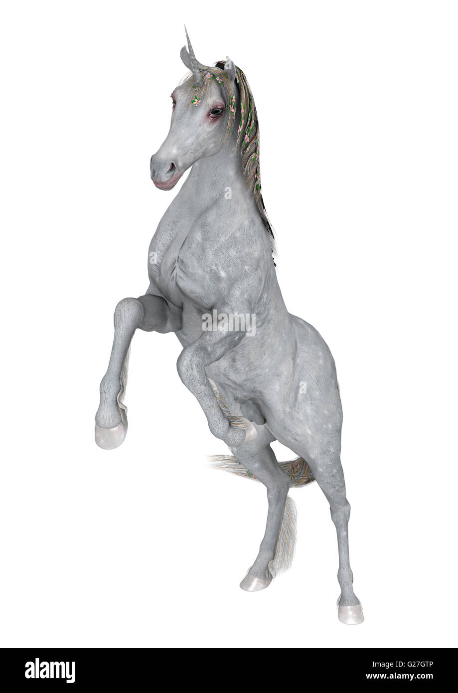 3D rendering of a white fantasy unicorn isolated on white background ...