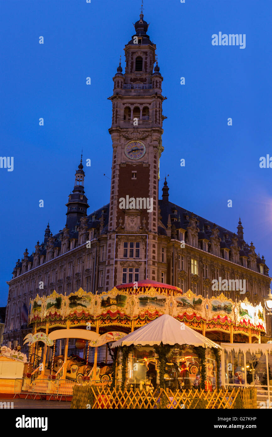 Chamber of Commerce and Industry in Lille in France during Christmas Stock Photo