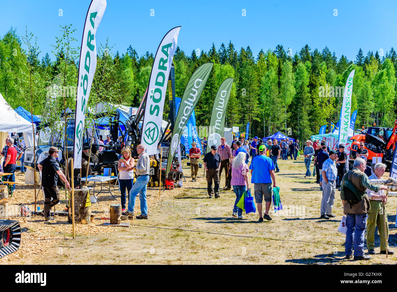 Emmaboda, Sweden - May 13, 2016: Forest and tractor (Skog och traktor) fair. Overview over part of the exhibition area with lots Stock Photo