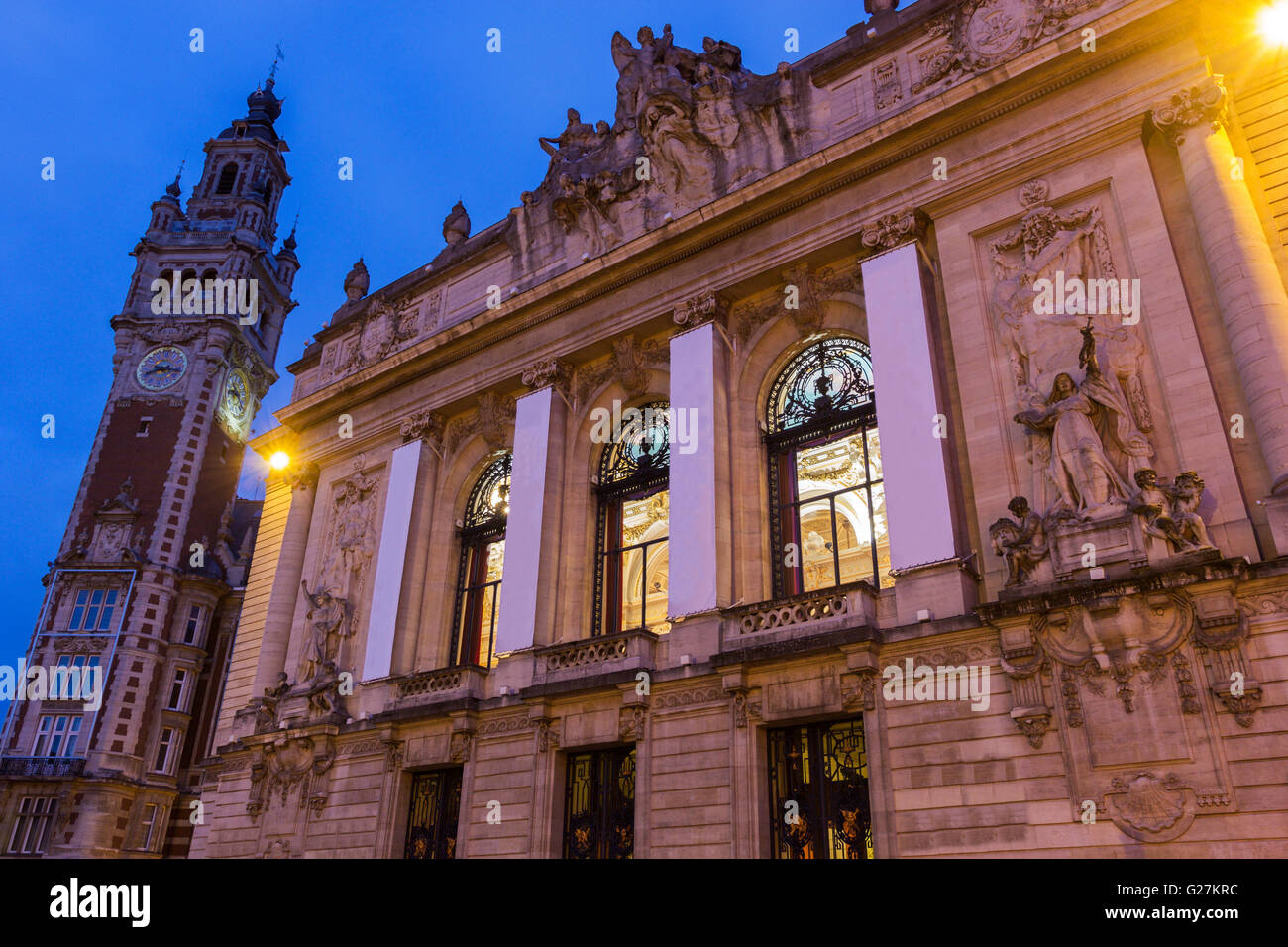 Chamber of Commerce and Industry and Opera de Lille iin France during Christmas Stock Photo