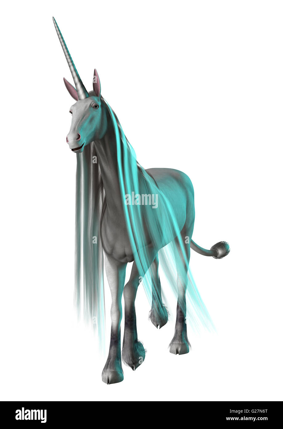 3D rendering of a white fantasy unicorn isolated on white background ...