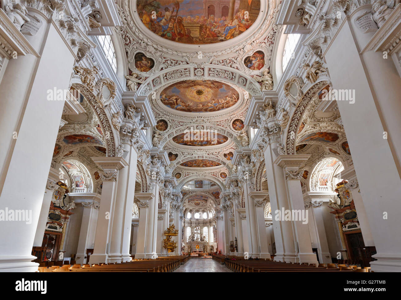 Interior St. Stephen&#39;s Cathedral, Passau, Lower Bavaria, Bavaria, Germany Stock Photo