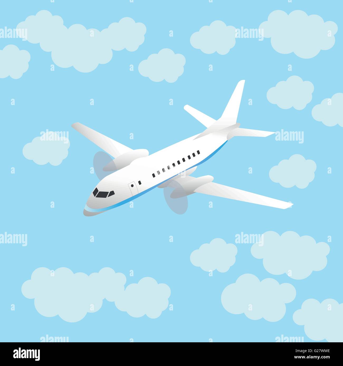 Illustrations with a white aircraft in the sky with clouds Stock Vector ...