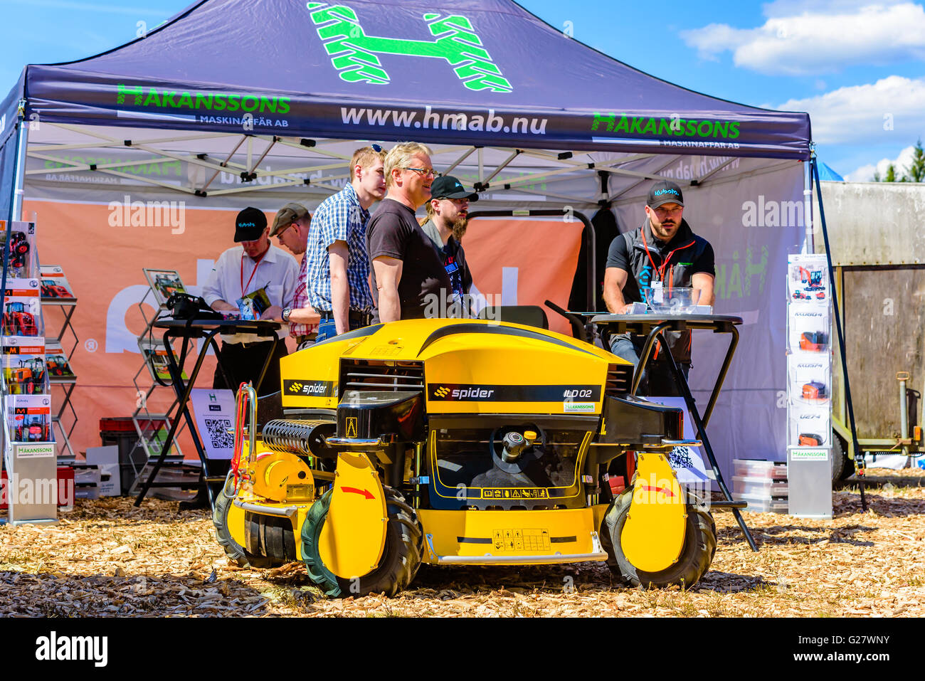 Emmaboda, Sweden - May 13, 2016: Forest and tractor (Skog och traktor) fair. The Dvorak radio controlled slope mower Spider ILD0 Stock Photo
