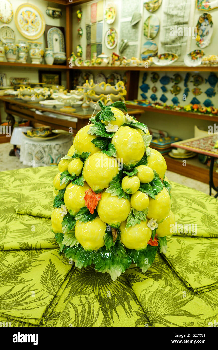 A ceramic centre table display consisting of lemons for sale in a showroom Stock Photo