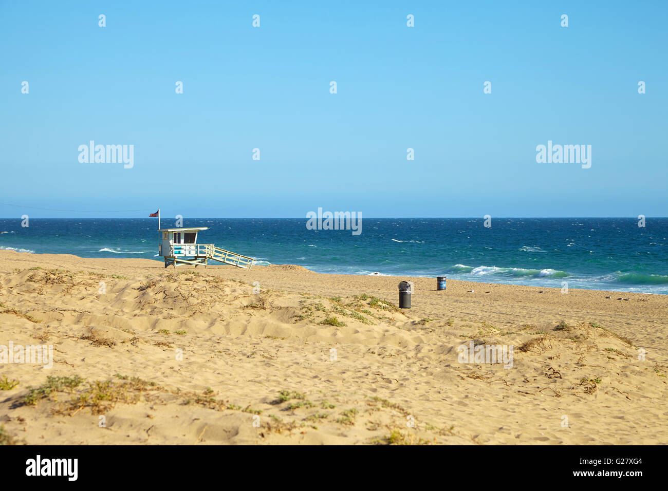 Lifeguard hut on the Malibu beach. Stock Photo