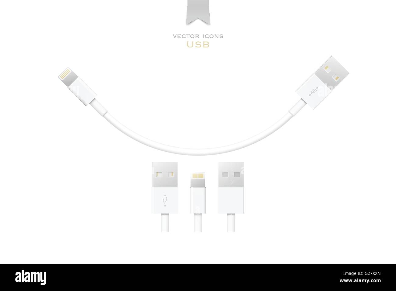 set of usb interface cables isolated on white background. vector universal serial bus 3d icons design. computer peripherals conn Stock Vector