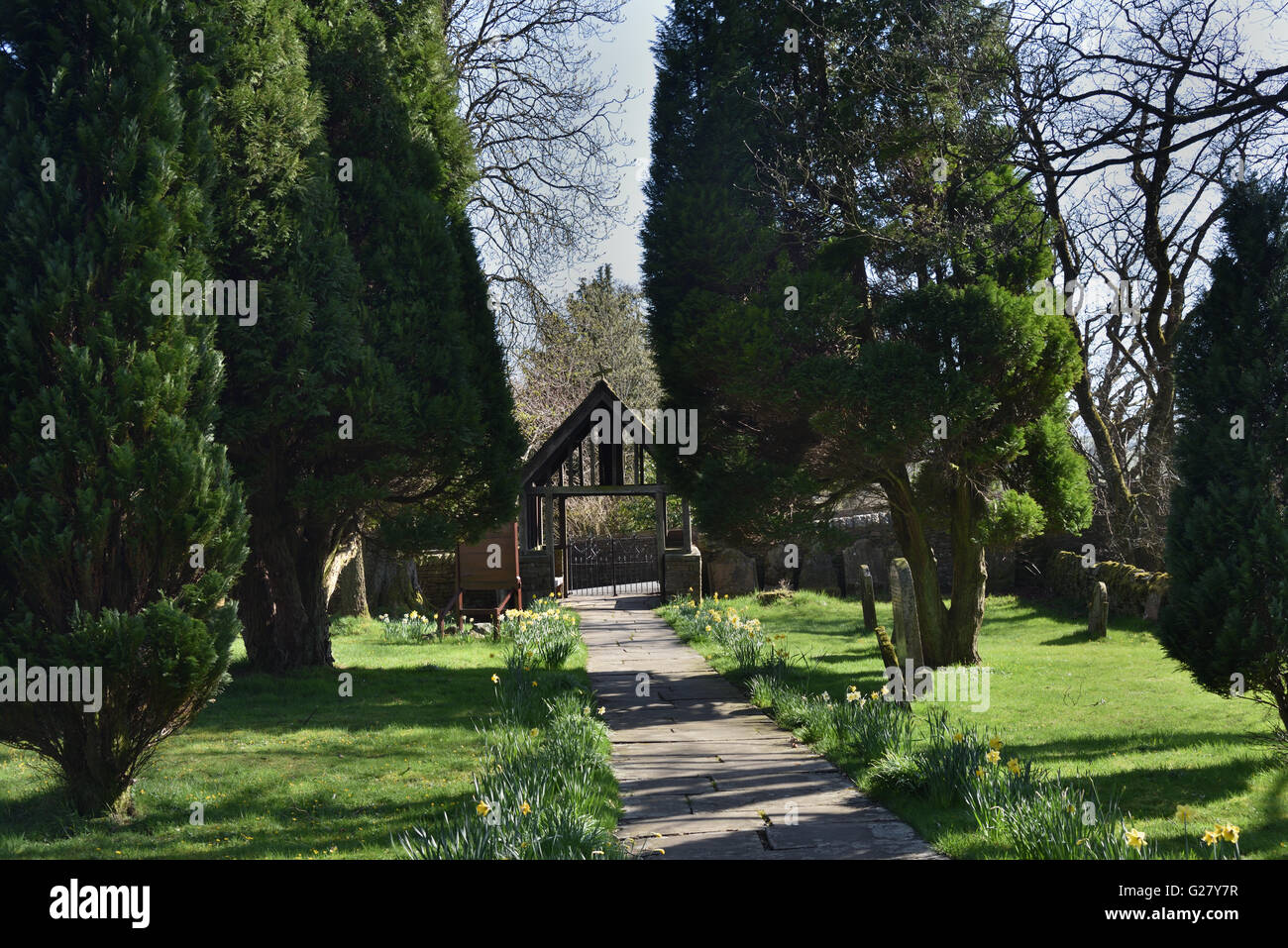 Hardraw village churchyard, St Mary and St John church, Yorkshire Dales, North Yorkshire, England, UK. Stock Photo