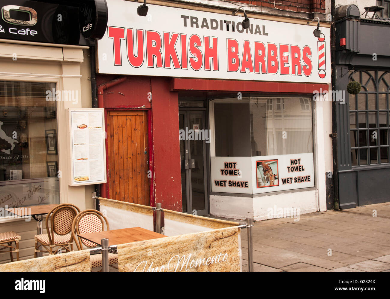 A traditional Turkish Barbers shop in Darlington in the north east of England Stock Photo