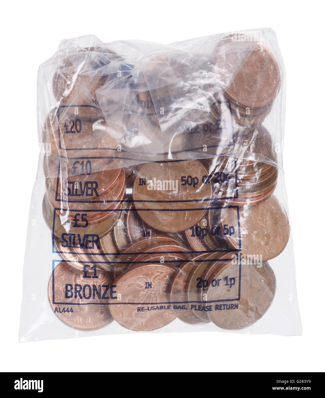 Plastic bag of two pence coins Stock Photo