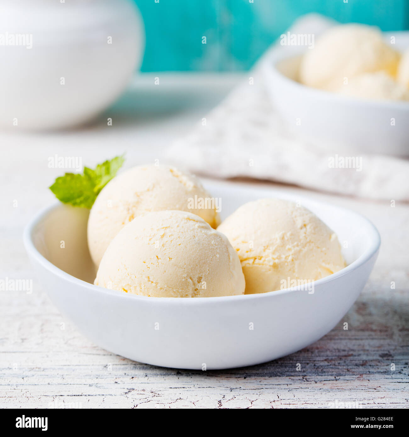 Vanilla Ice Cream in bowl Organic product Stock Photo - Alamy