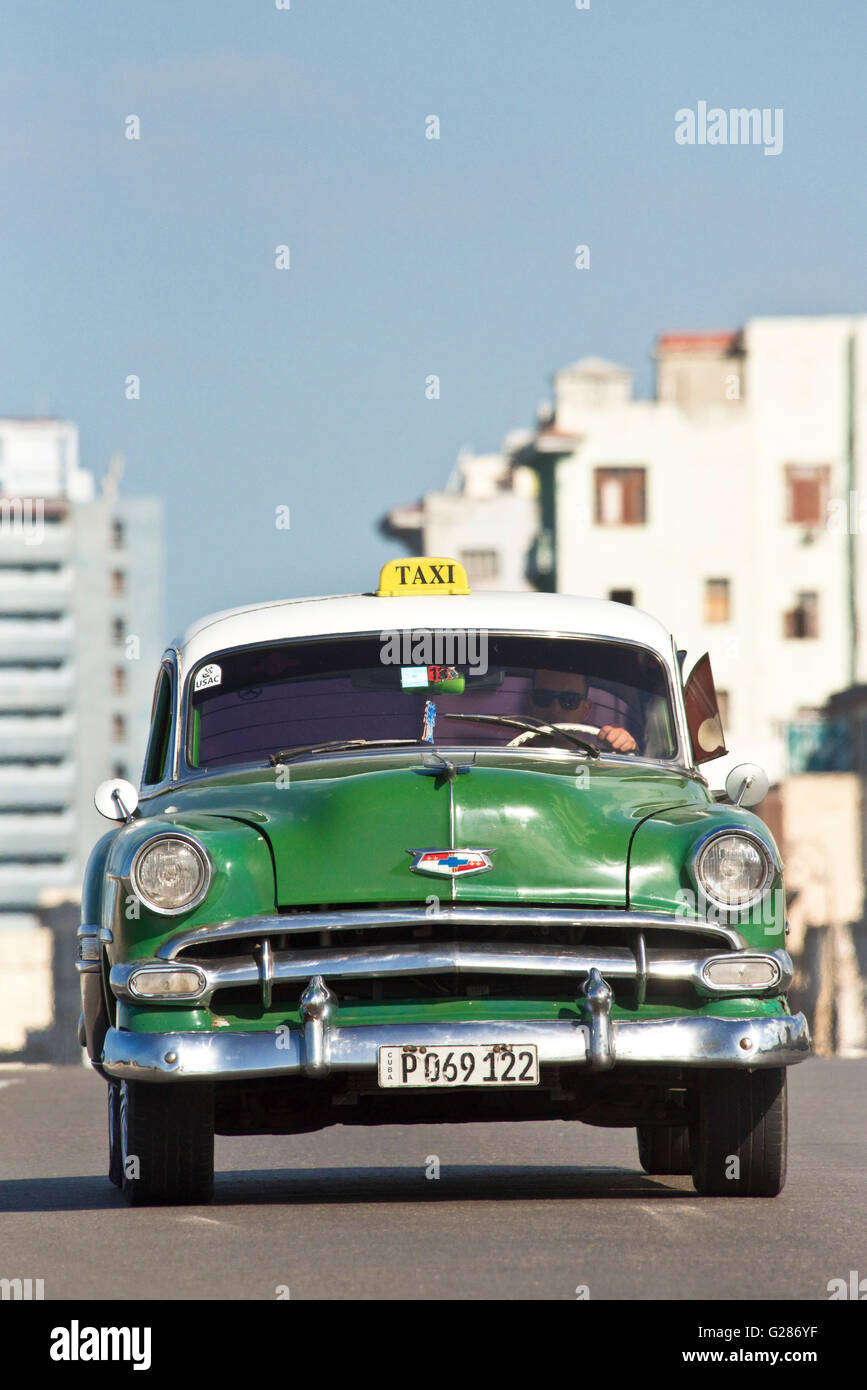 A compressed perspective view of a 1951 Chevrolet Bel Air travelling along the Malecón in Havana La Habana, Cuba. Stock Photo