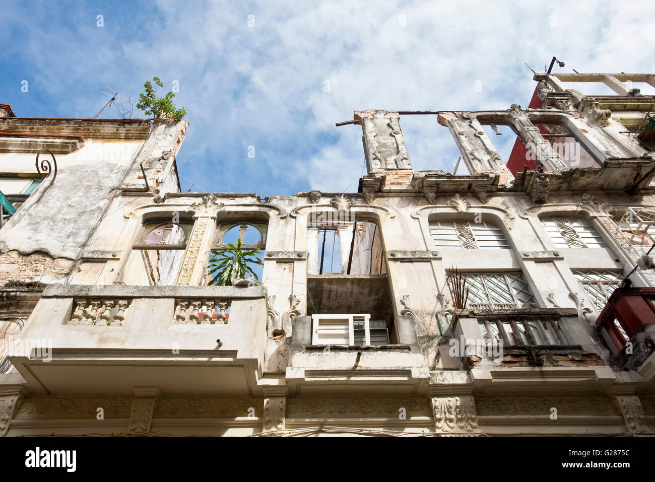 A view in the Old Town of Havana showing one of the run down colonial buildings. Stock Photo