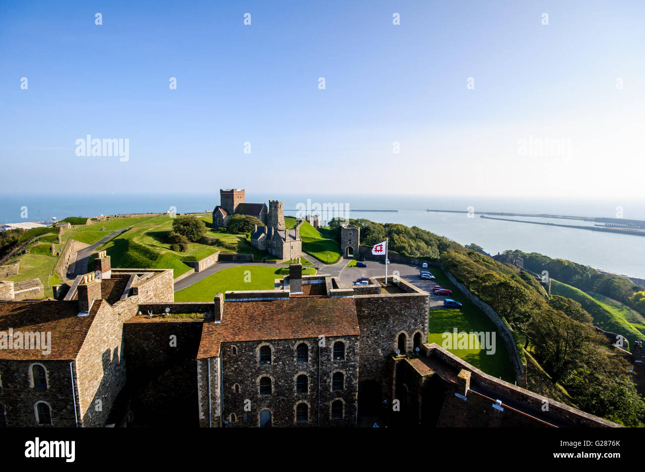 View of Dover castle from the keep. Stock Photo