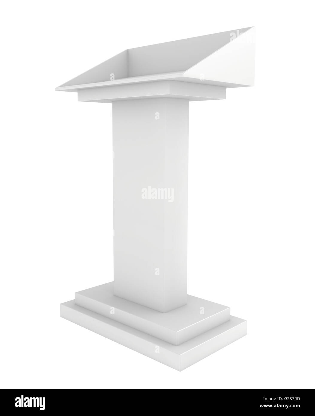 Speaker podium tribune rostrum stand. Isolated on white background. Debate, press conference. Stock Photo