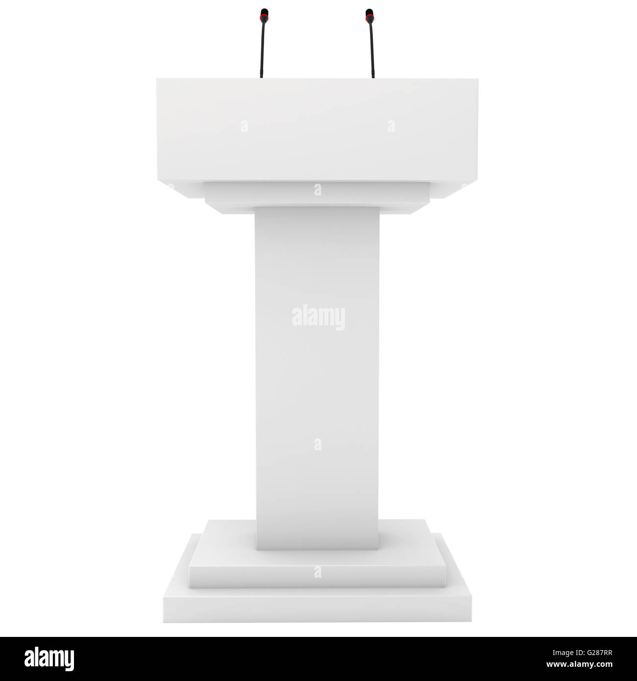 Speaker podium tribune rostrum stand with microphones. 3d render