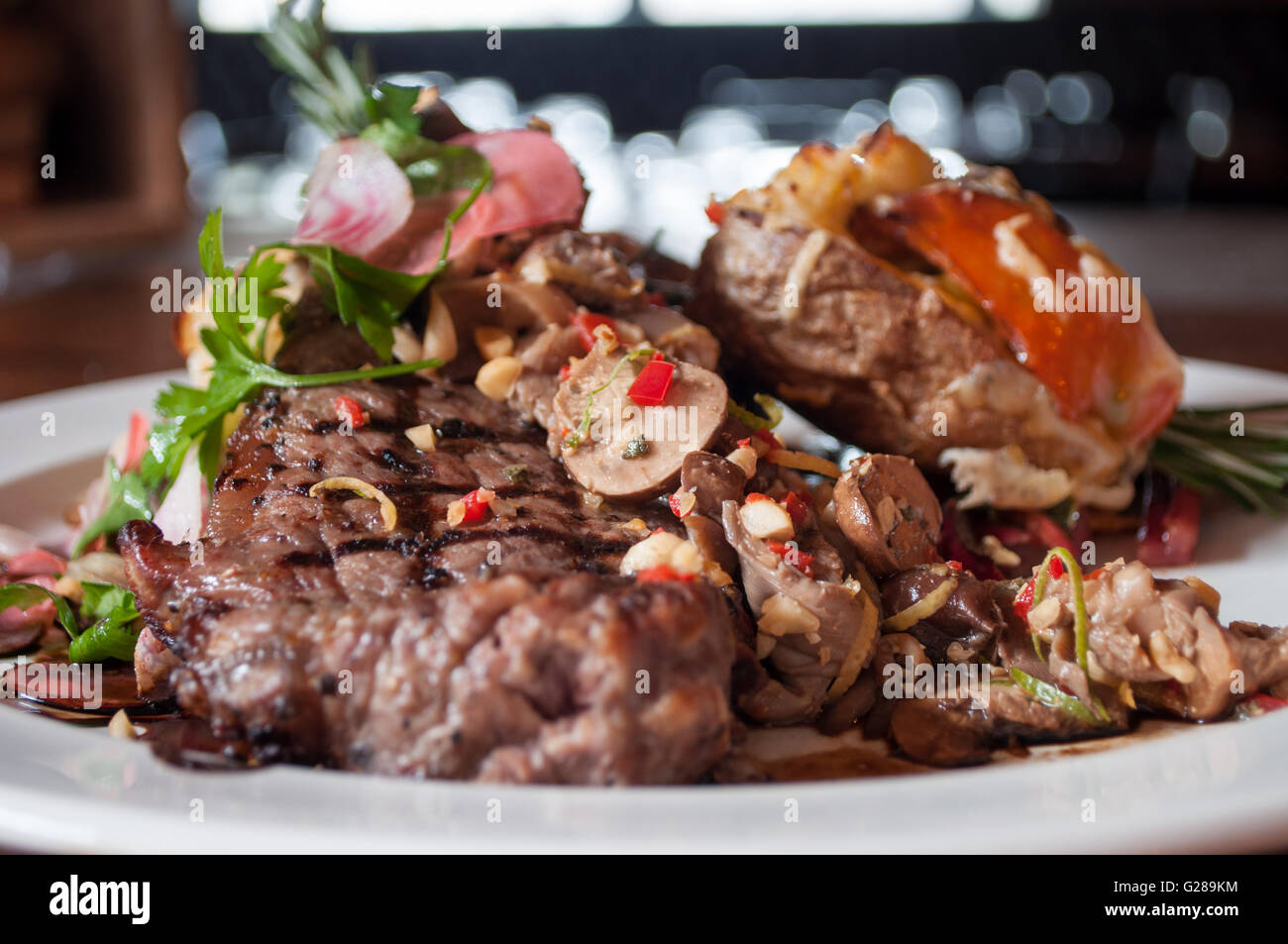 An upscale steak dinner with all the fixings! Yum Stock Photo Alamy