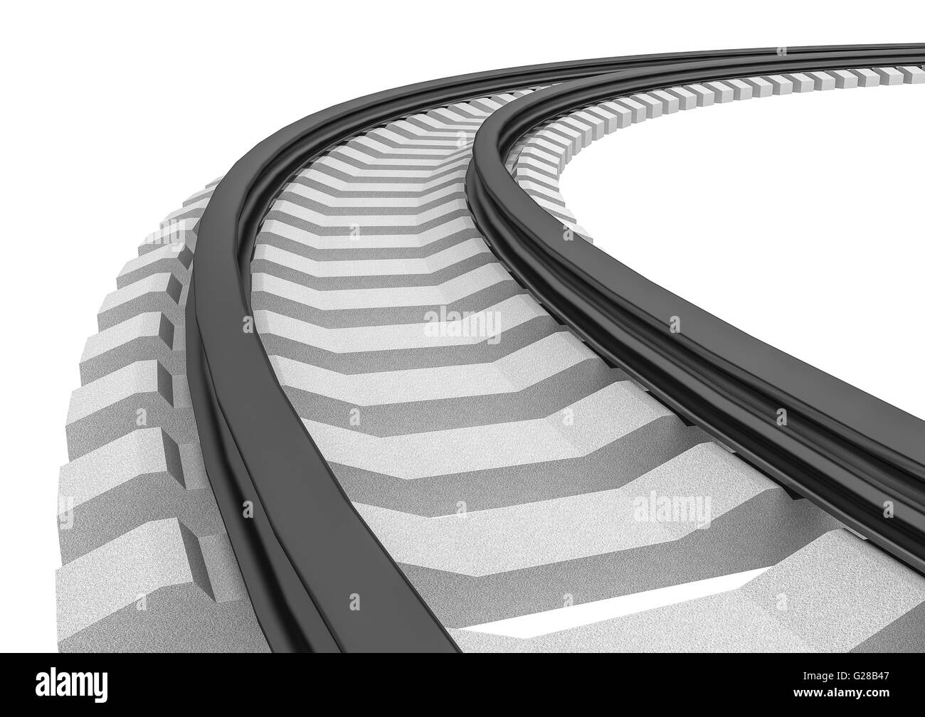 Curved railroad track illustration Black and White Stock Photos