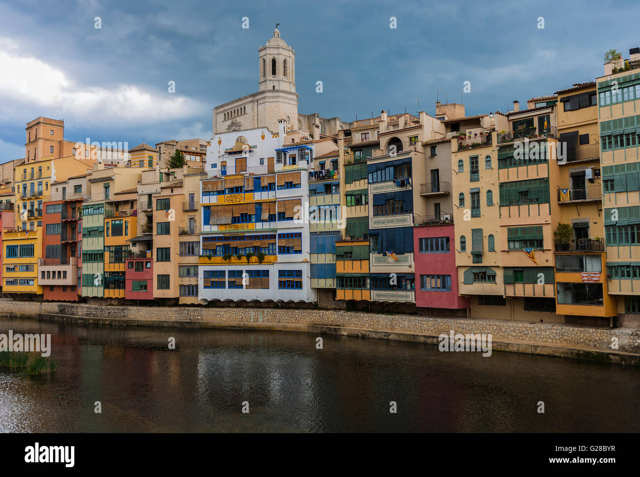 RIVER SIDE CITY OF GIRONA. CATALONIA. SPAIN. Stock Photo