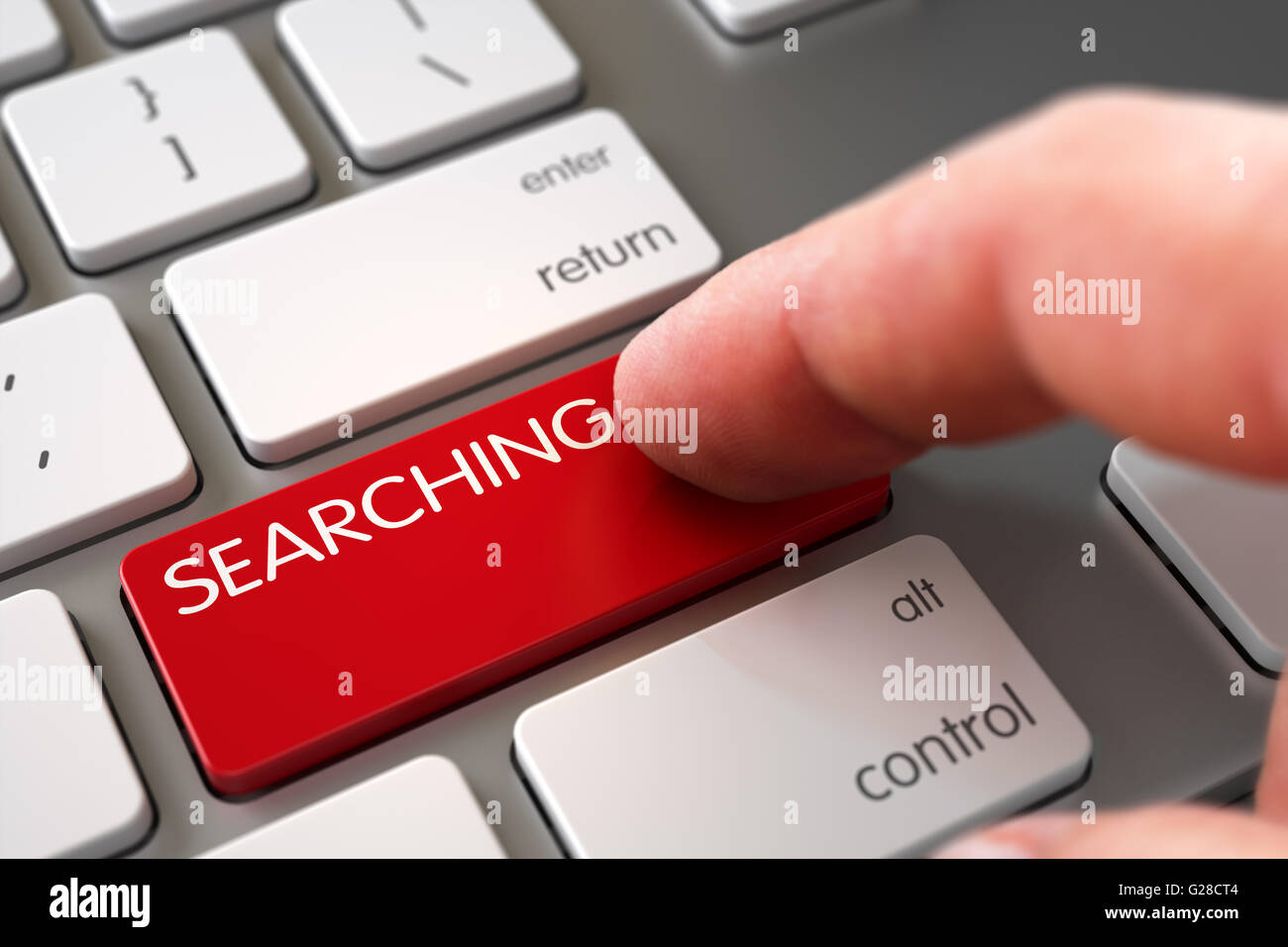 Hand Finger Press Searching Button. Stock Photo