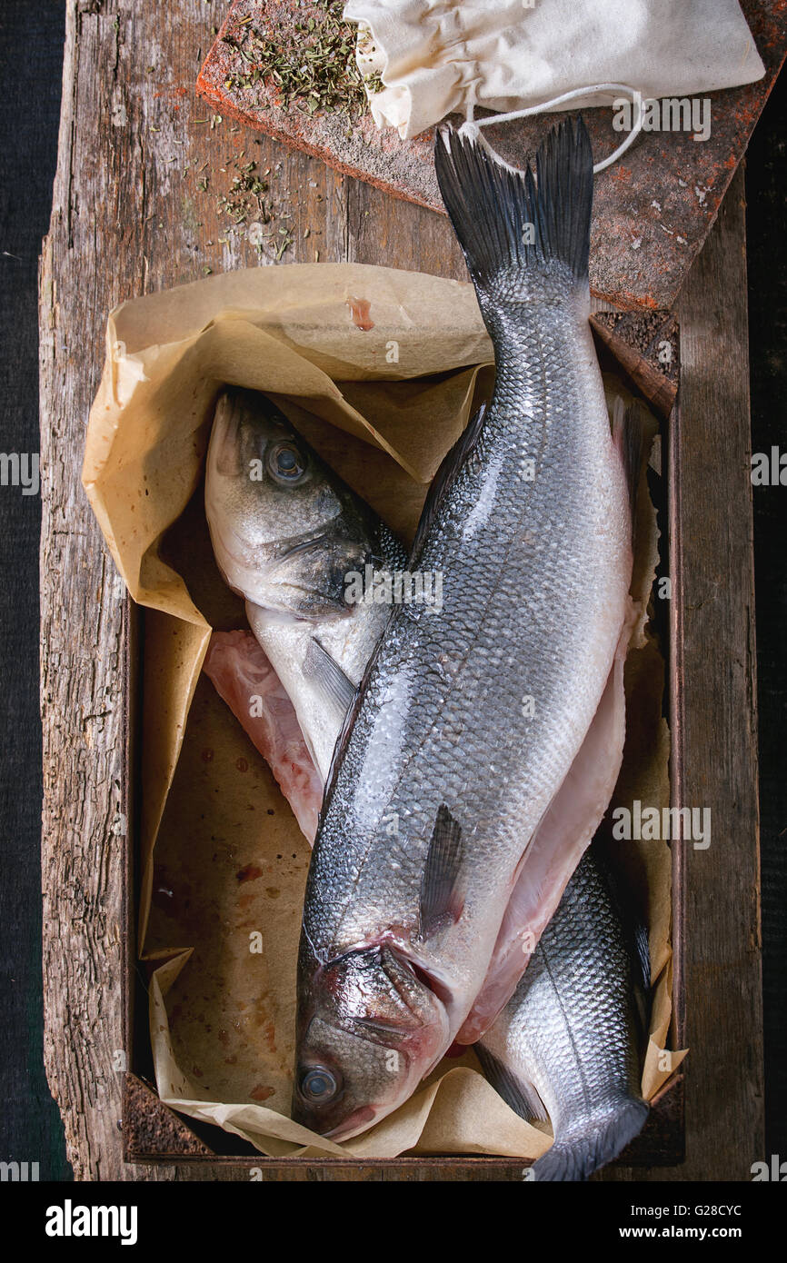 Raw seebass fish Stock Photo