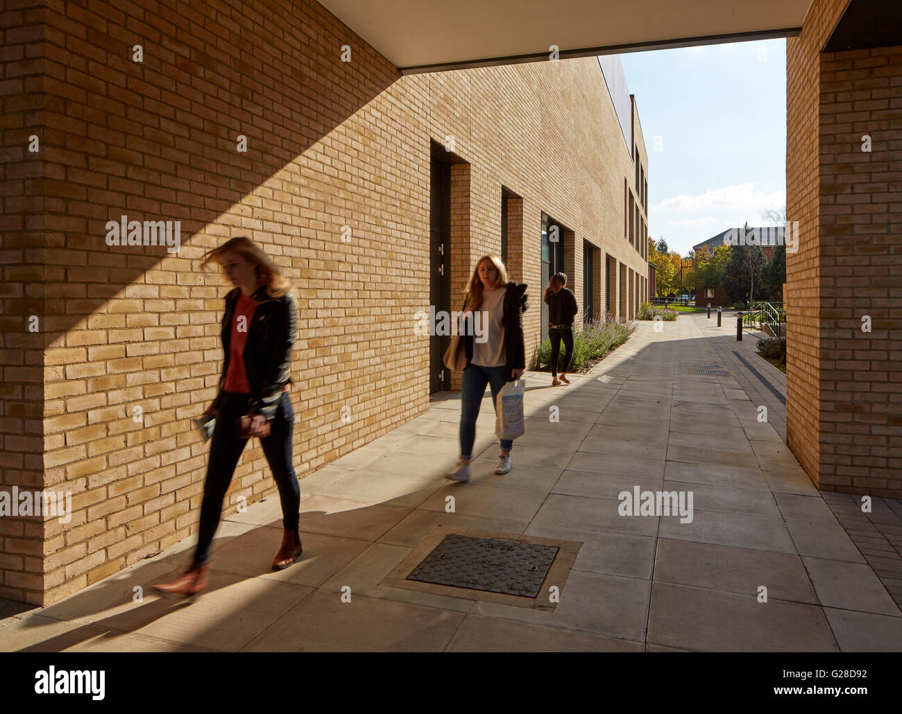 Covered walkway. The Barn, Sutton Bonington Campus, Nottingham, United Kingdom. Architect: Make Ltd, 2015. Stock Photo