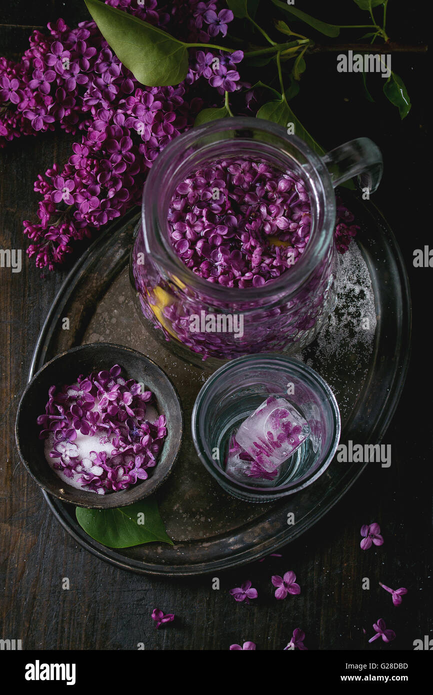 Lilac flowers in sugar Stock Photo