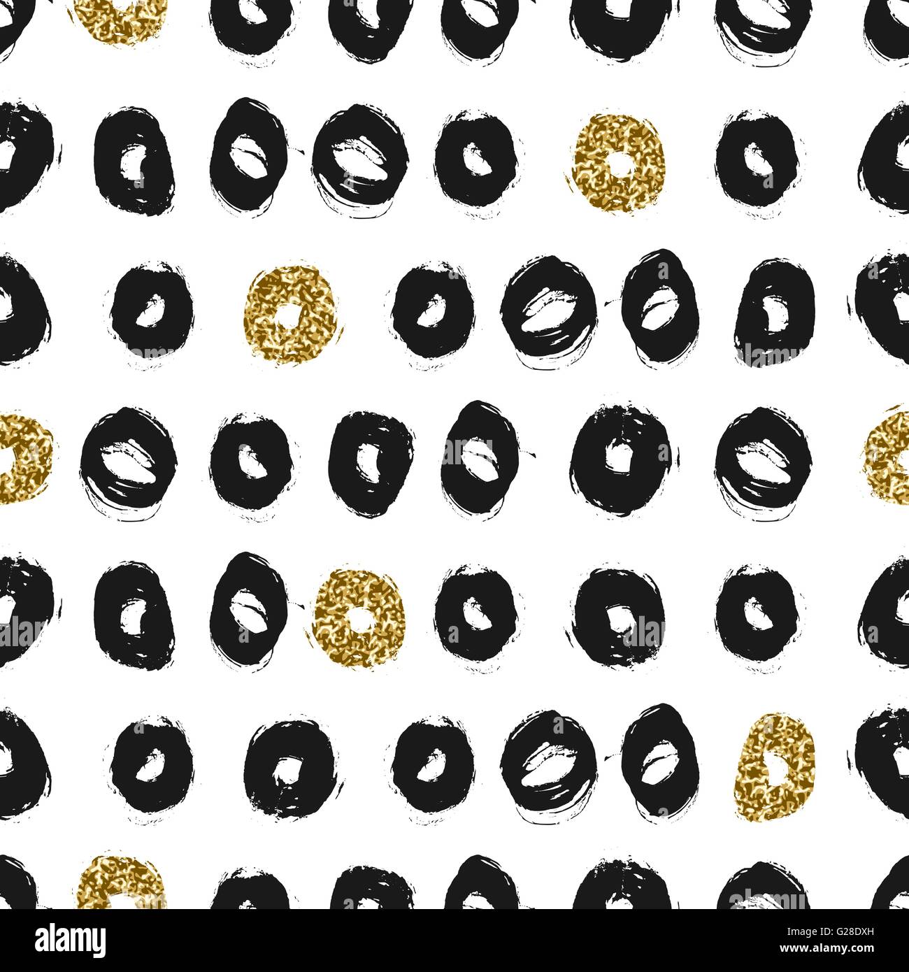Hand drawn black and gold glitter texture circles seamless repeating ...