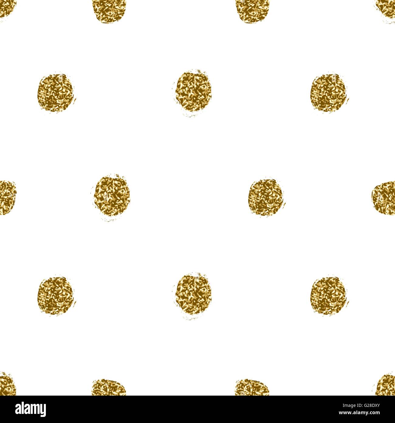 Hand drawn gold glitter texture polka dots seamless repeating pattern ...