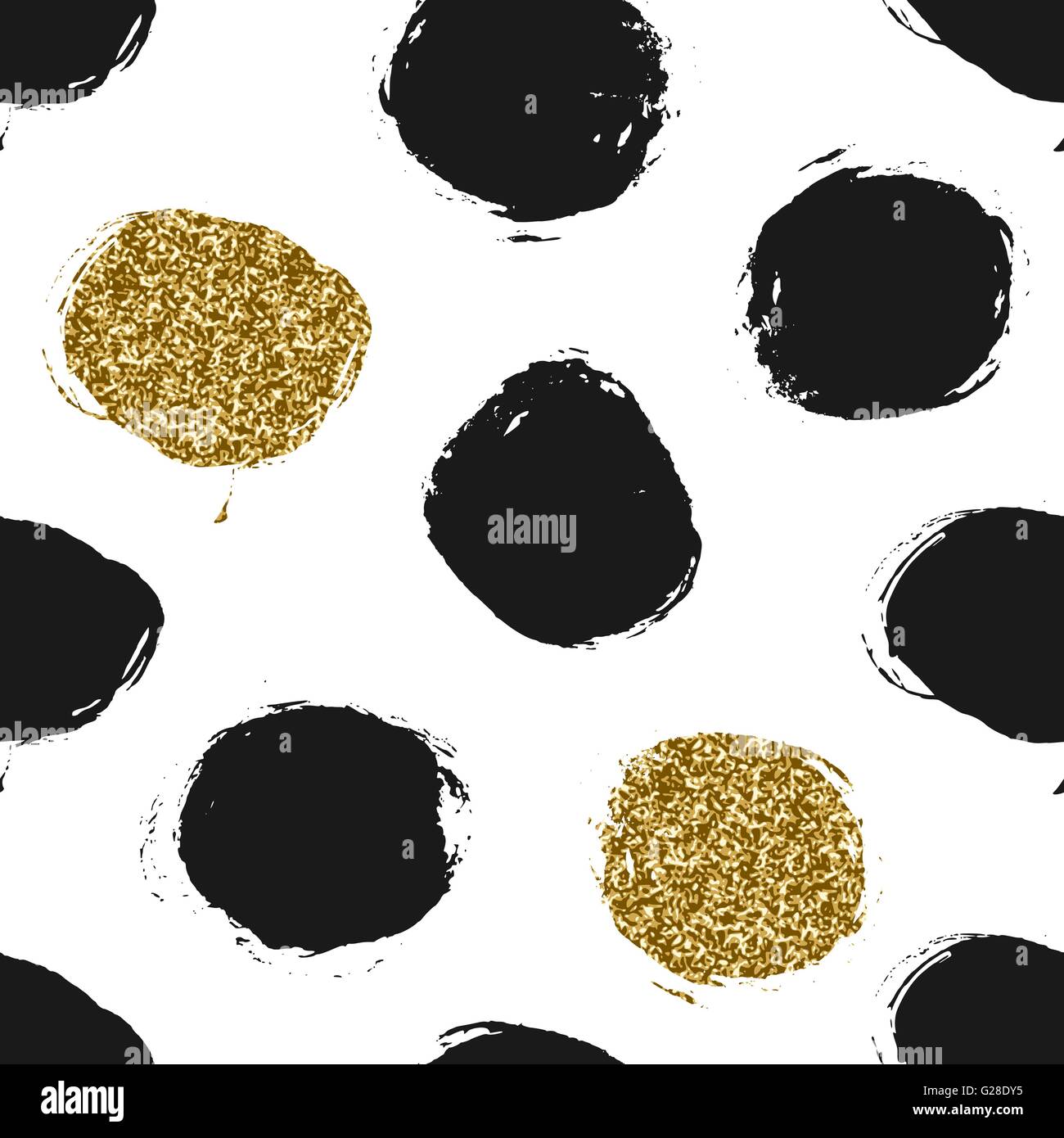 Hand drawn black and gold glitter texture circles seamless repeating ...