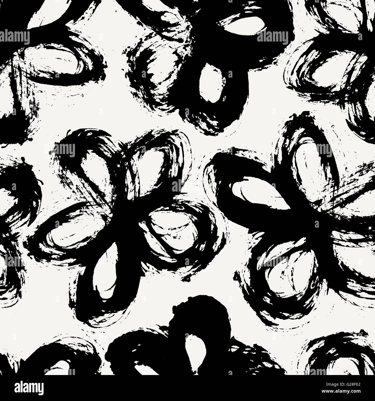 Hand drawn floral brush strokes pattern in black and cream, seamless ...