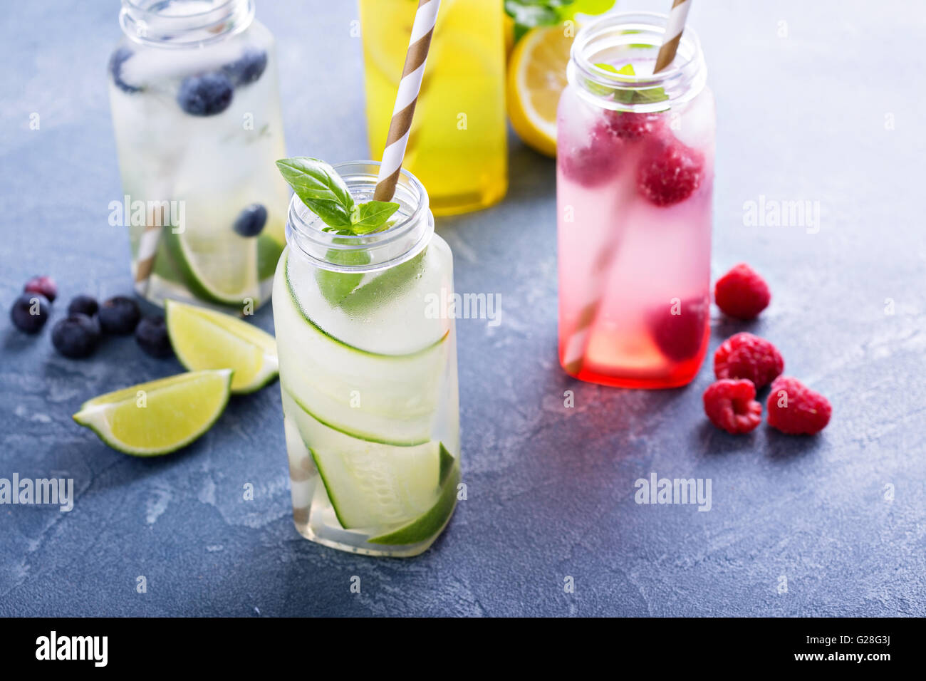 Variety of cold drinks in bottles Stock Photo