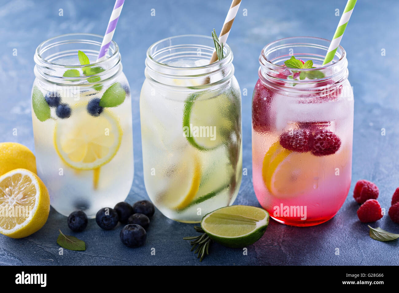 Variety of lemonade in jars Stock Photo Alamy
