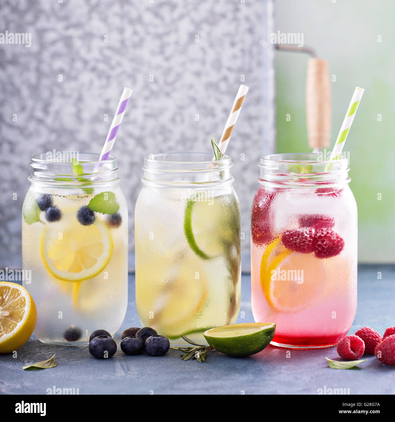 Variety Of Lemonade In Jars Stock Photo - Alamy