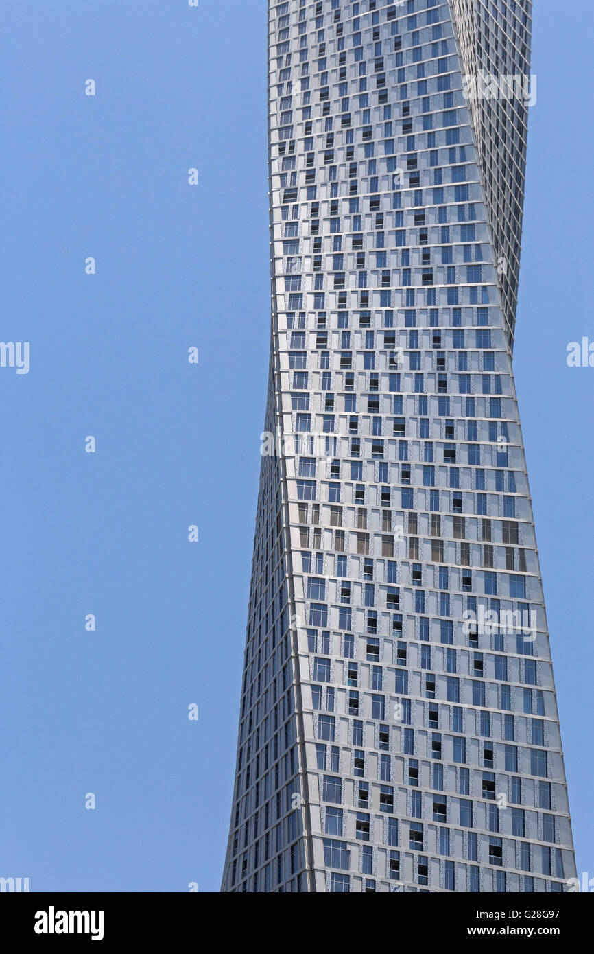 close up of twisting tower in Dubai Stock Photo